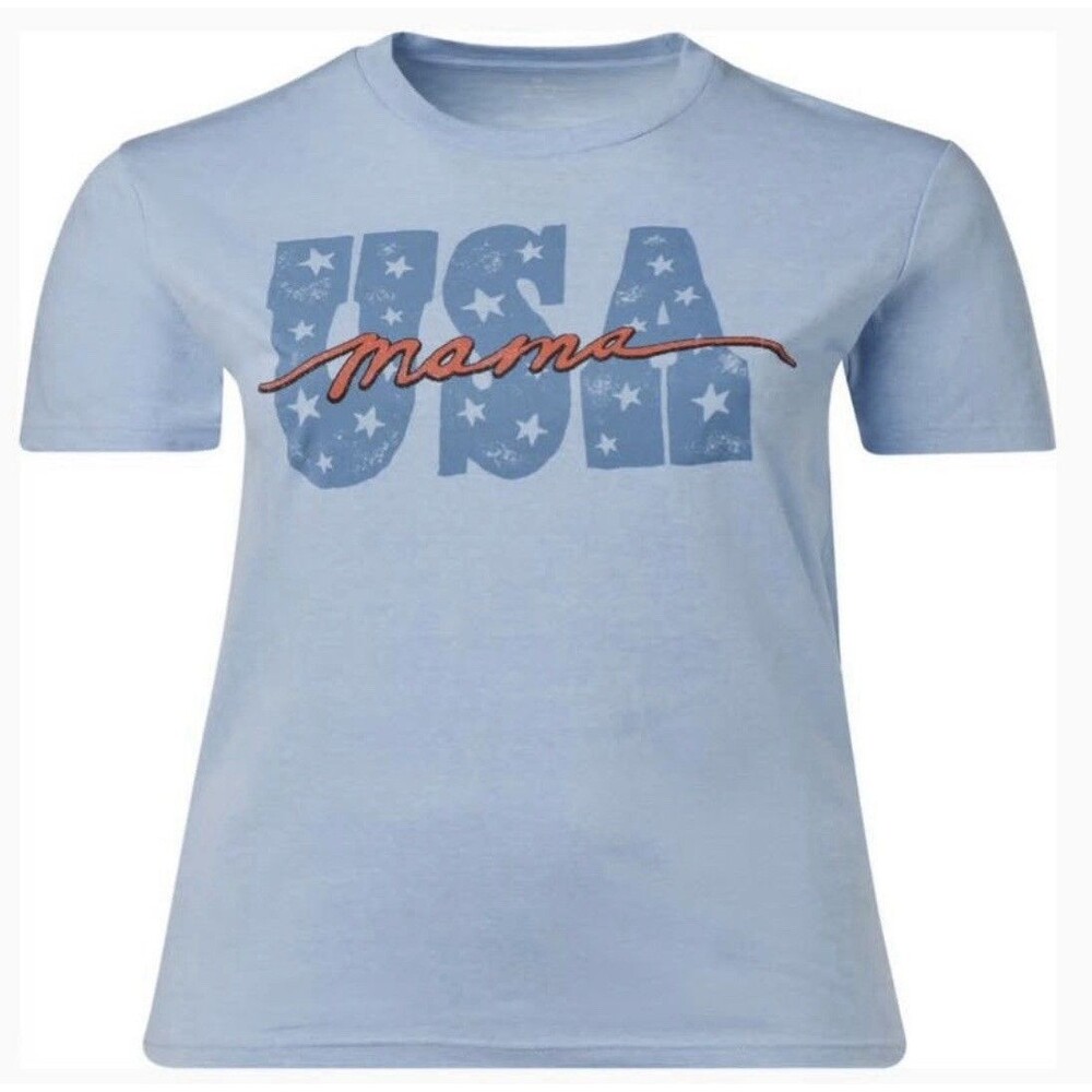 USA 250th T-Shirt Womens XL Blue Mama Graphic Patriotic Cotton Blend